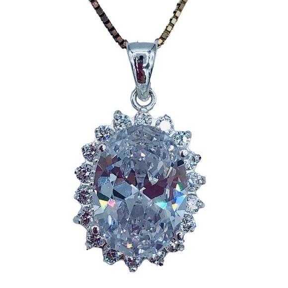 JC 925 Sterling Silver Cz Lab Created Sapphire pendant Necklace - Picture 1 of 11
